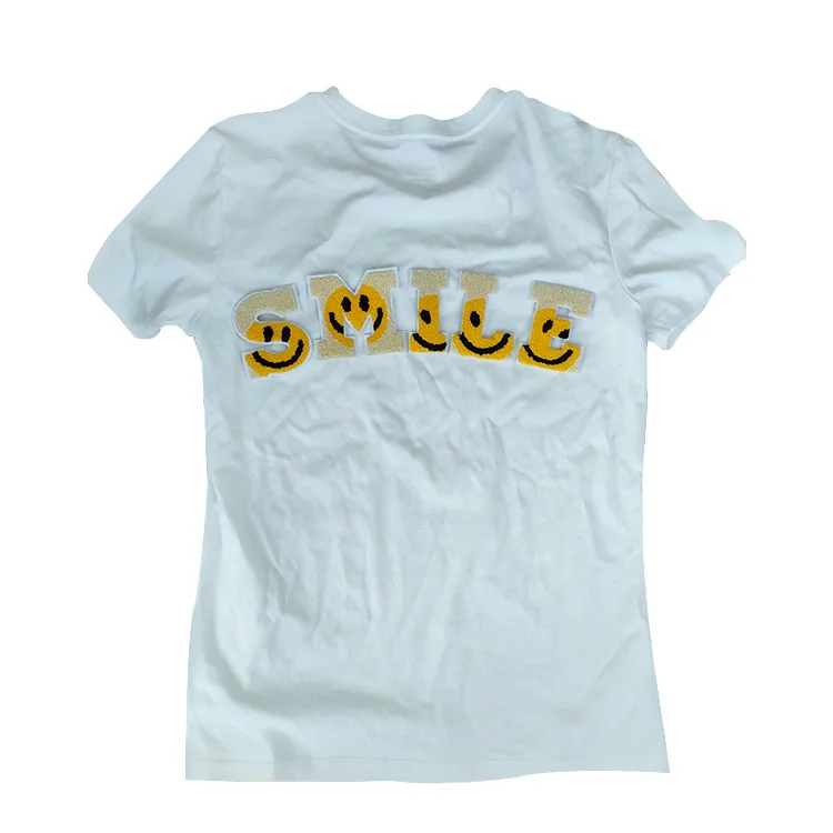 

Wholesale smiley face chenille embroidery letters iron on patches For Clothing Clothes hat Chenille Alphabet Patch