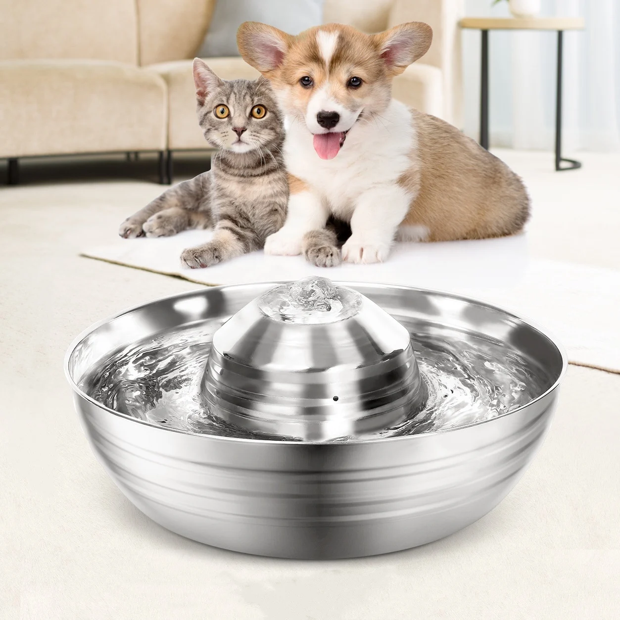 

Manufacturer Newest stainless steel drink fountain pet water dispenser bowl cat water fountain Cat Food Water Dispenser, White