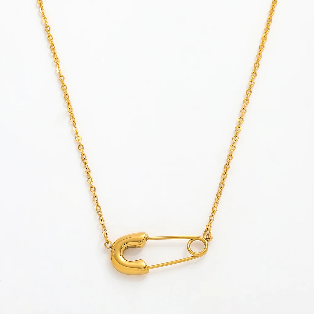 Joolim Jewelry 18K Gold Plated Safety Pin Pendant Necklace Stainless Steel Jewelry Wholesale