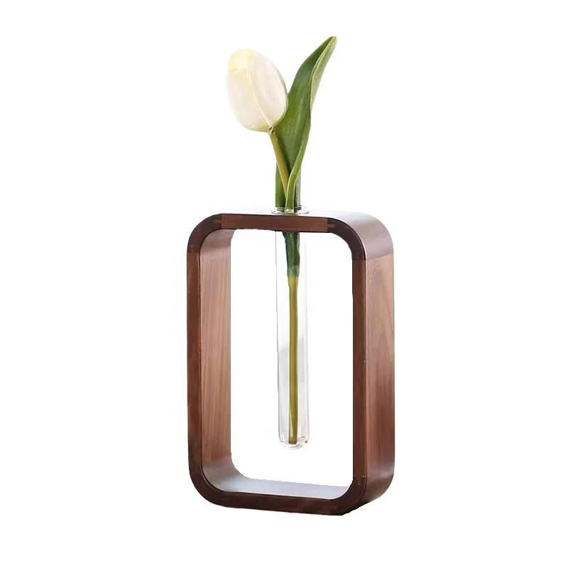 

Elegant Homeware Style Furnishings Wooden Vase Solid Wood Vase Decoration, Customized colors