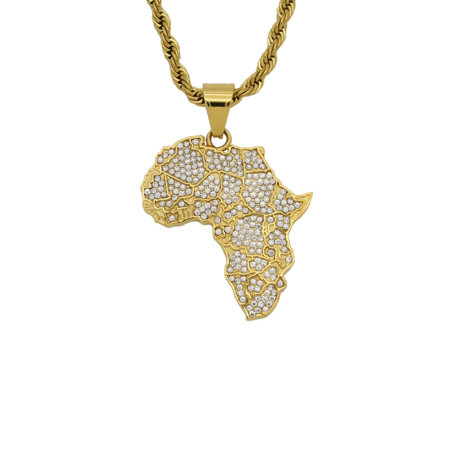 

Best Selling Hip Hops Gold Plated Titanium Twist Link Africa Map Pendant Necklace For Women