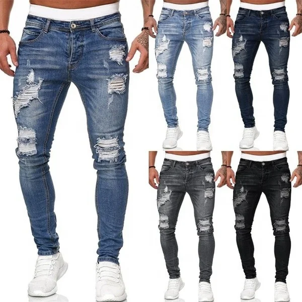 

2021 Fashion Design Men's Straight Leg Jean High Quality Slim Mid Waist Ripped Baggy Denim Trouser Boutique Jeans Pent Men