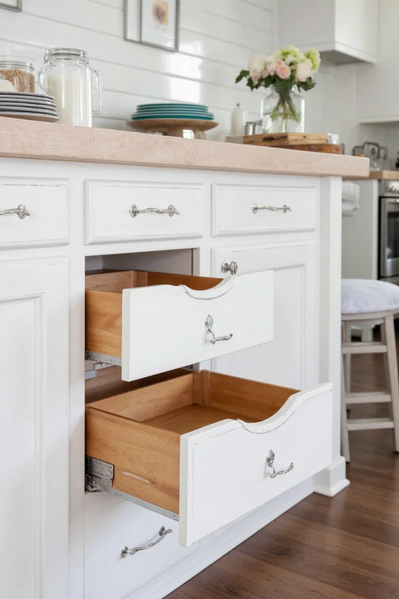 Sliding spice trays inside pantry drawers