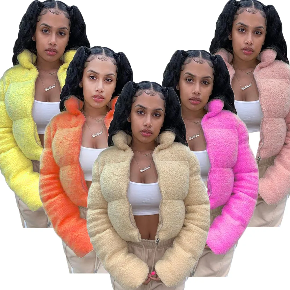 

2021 New Arrivals S-XL Fashion woman down jacket fleece cotton puffer bubble coats for winter