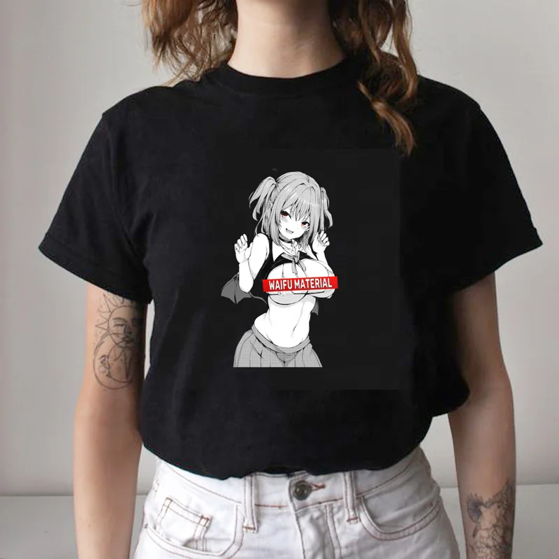 

Wholesale Otaku Lewd Hentai Anime T Shirt StreetWea Solid Color Short Sleeve Cotton Causal Women Tshirt, Picture shows