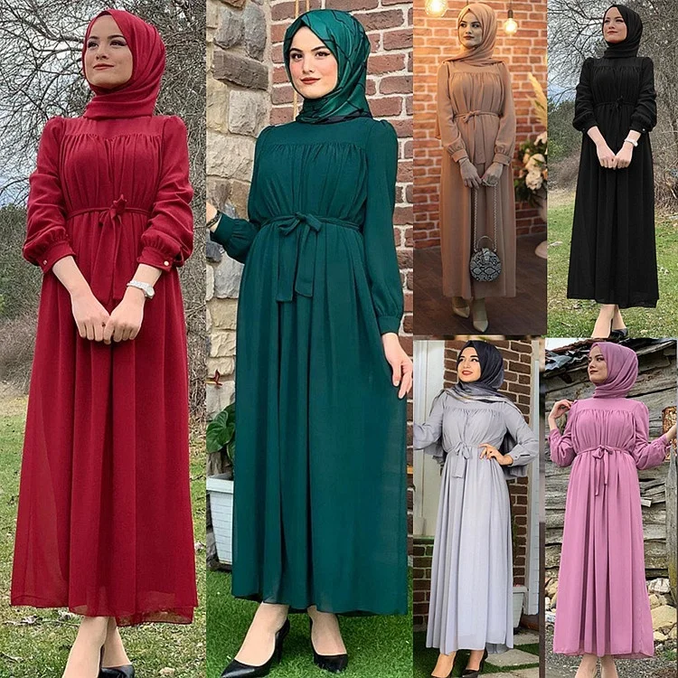

Newest Musulman Mode Dubai Turkey Muslim Dress European Islam Clothing Chiffon Abaya For Women, 6 colors