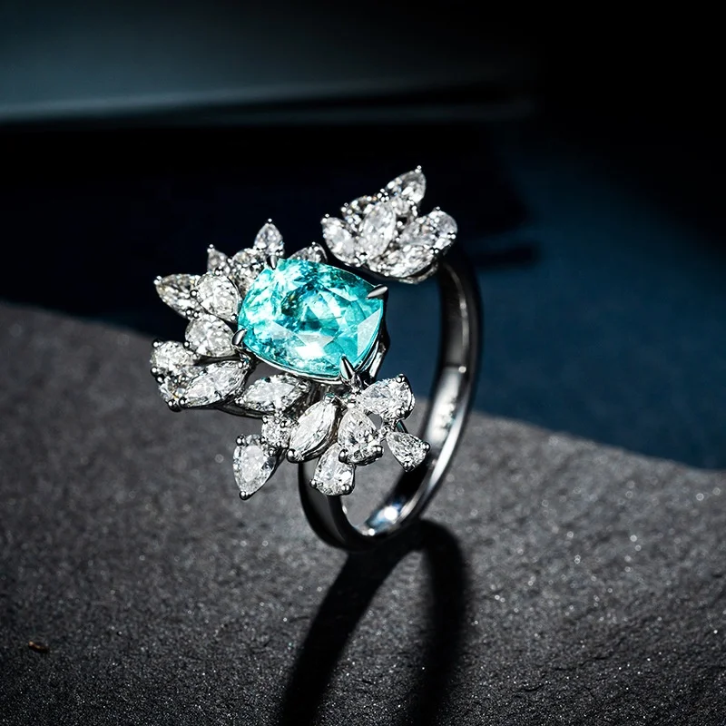 

Elegant Flowers Sea Blue Crystal zircon Open Rings for Women White Gold Silver Color Trendy Jewelry, Customized color