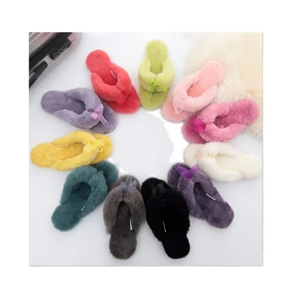 

Wholesale Women Home Australian Sheepskin Fur Colorful Wool Slippers Soft Slides For Women Winter Warm home slippers