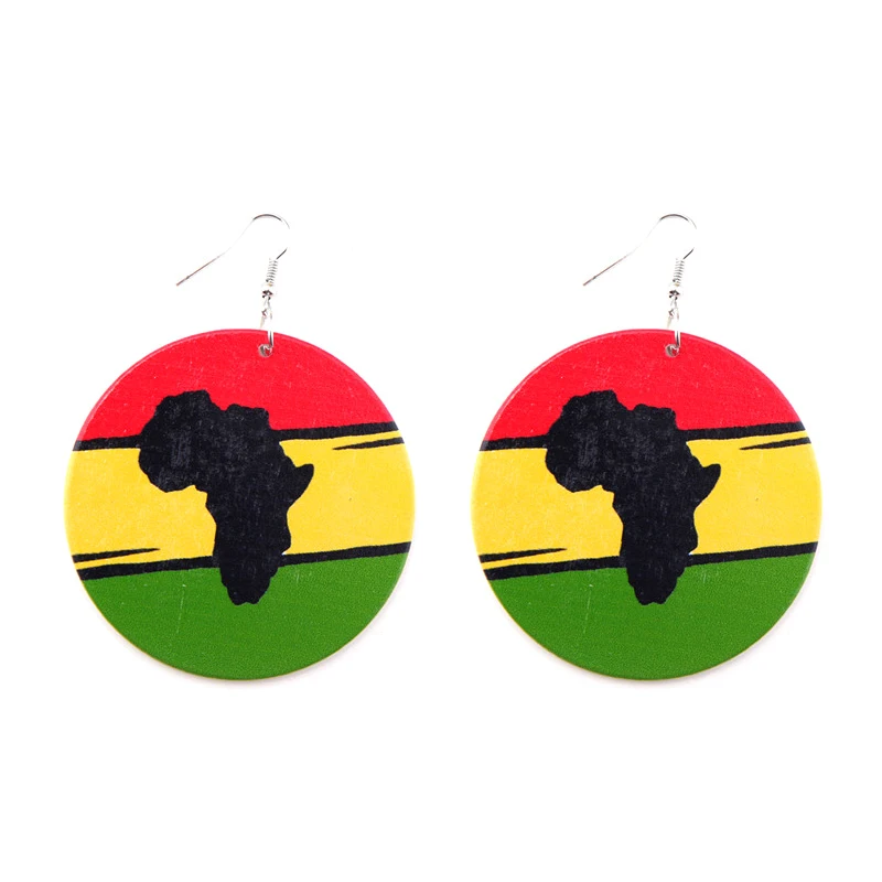 

600 Designs Stock Cheap Women Print Natural Hair Wood Earrings Matter Black Girl Melanin Poppin Pick Afro Drop Earrings//, Picture