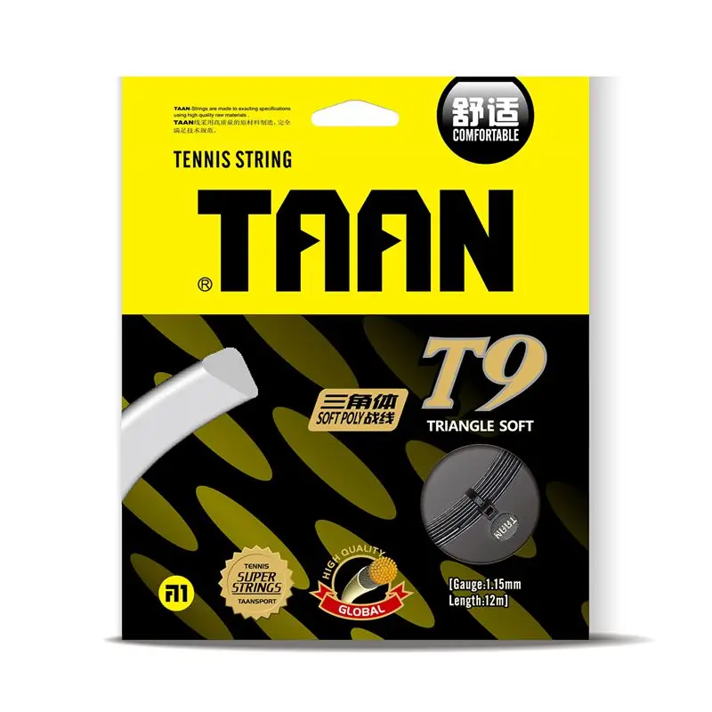 

TAAN T9 tennis string Triangle tennis racquet string 12M 1.15 polyester tennis strings, Red, black, grey, white