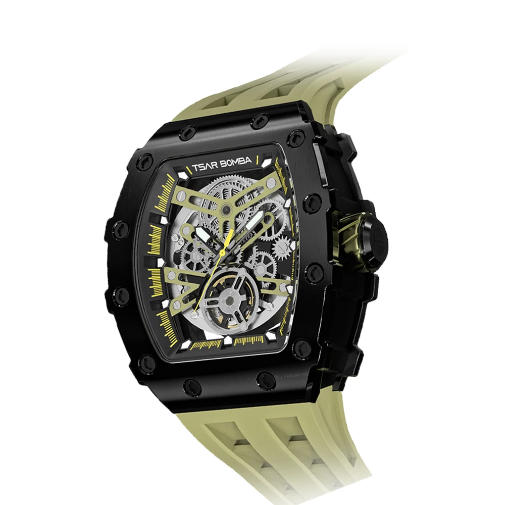 

Free Shipping Tonneau Design Watch Stainless Steel Case Luxury Men's Mechanical Watches