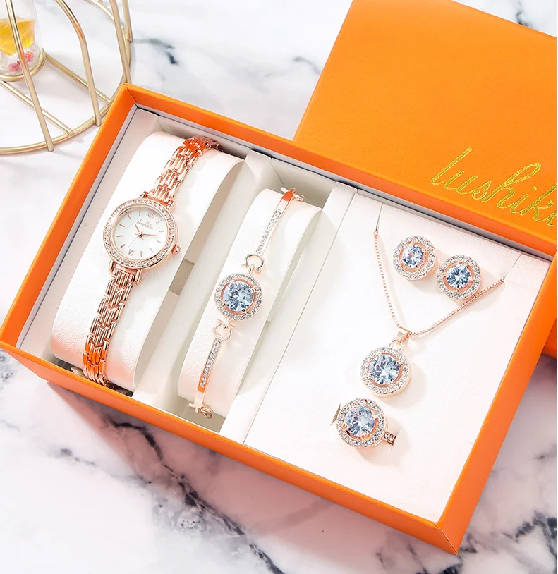 

ladies bling watch set and bracelet necklace set woman gift iced out watch set rhinestone bracelet women wrist watch