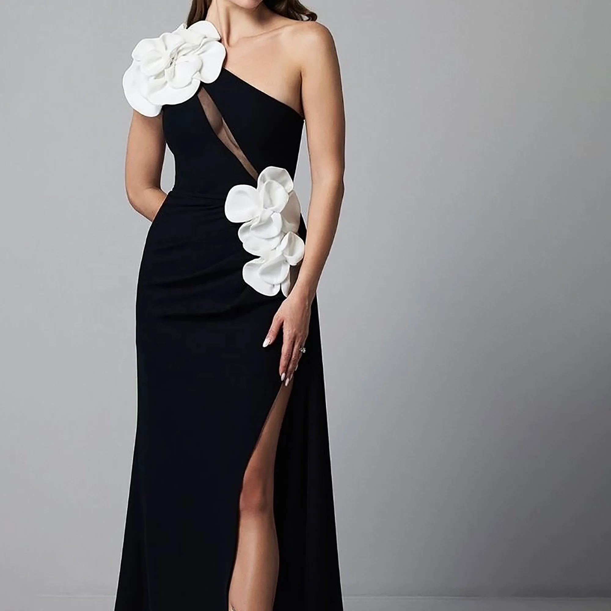 Floral One Shoulder Bandage Maxi Dress