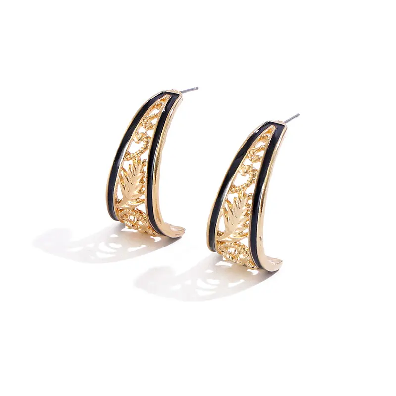 

Komi hawaiian gold plated earrings samoa black oil hoop earrings for women female flower leaf hollow earrings jewelry wholesale