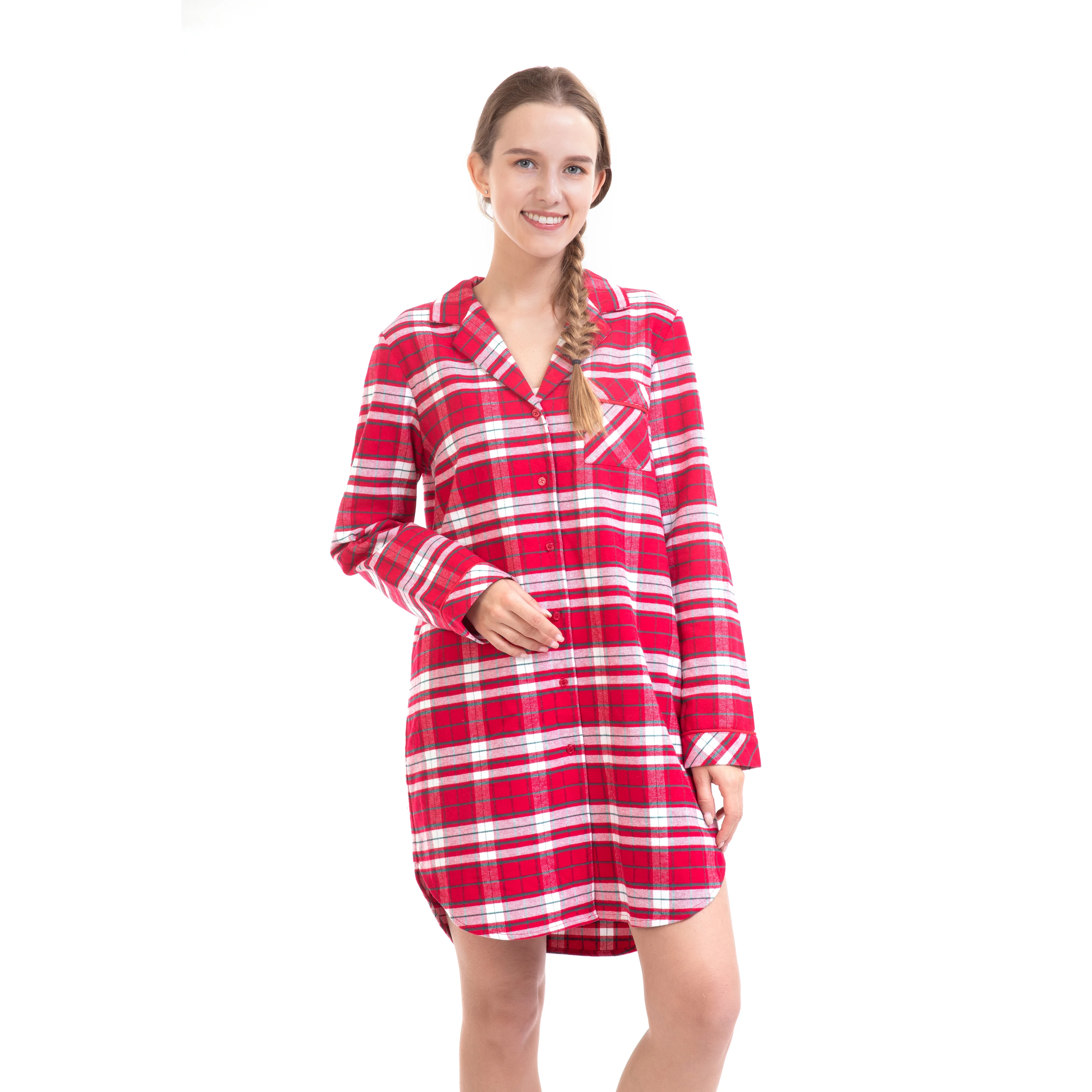 

Women Night Dress Sleepwear 100% Cotton Soft Warm Thick Flannel Plaid Cozy women Sleepwear Shirt dress