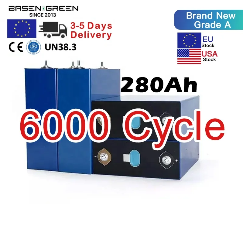 

EU warehouse 6000cycle Lifepo4 Lithium 3.2V 280Ah LFP Prismatic Cells 12V 24V 48V for Solar Energy Battery