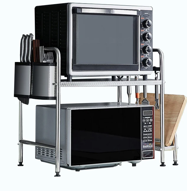 

good quality space saving multipurpose 304 stainless steel microwave oven kitchen storage rack, Silver