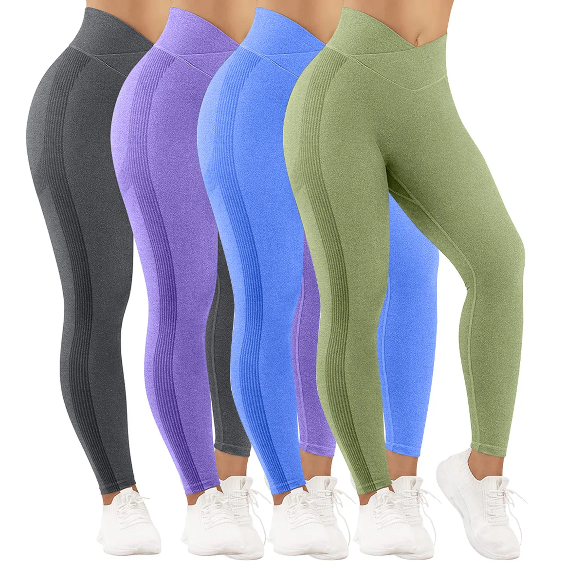 

2022 New Arrival Women V Cut Waist Soft Seamless Butt Lifting Scrunch Yoga Leggings Wholesale