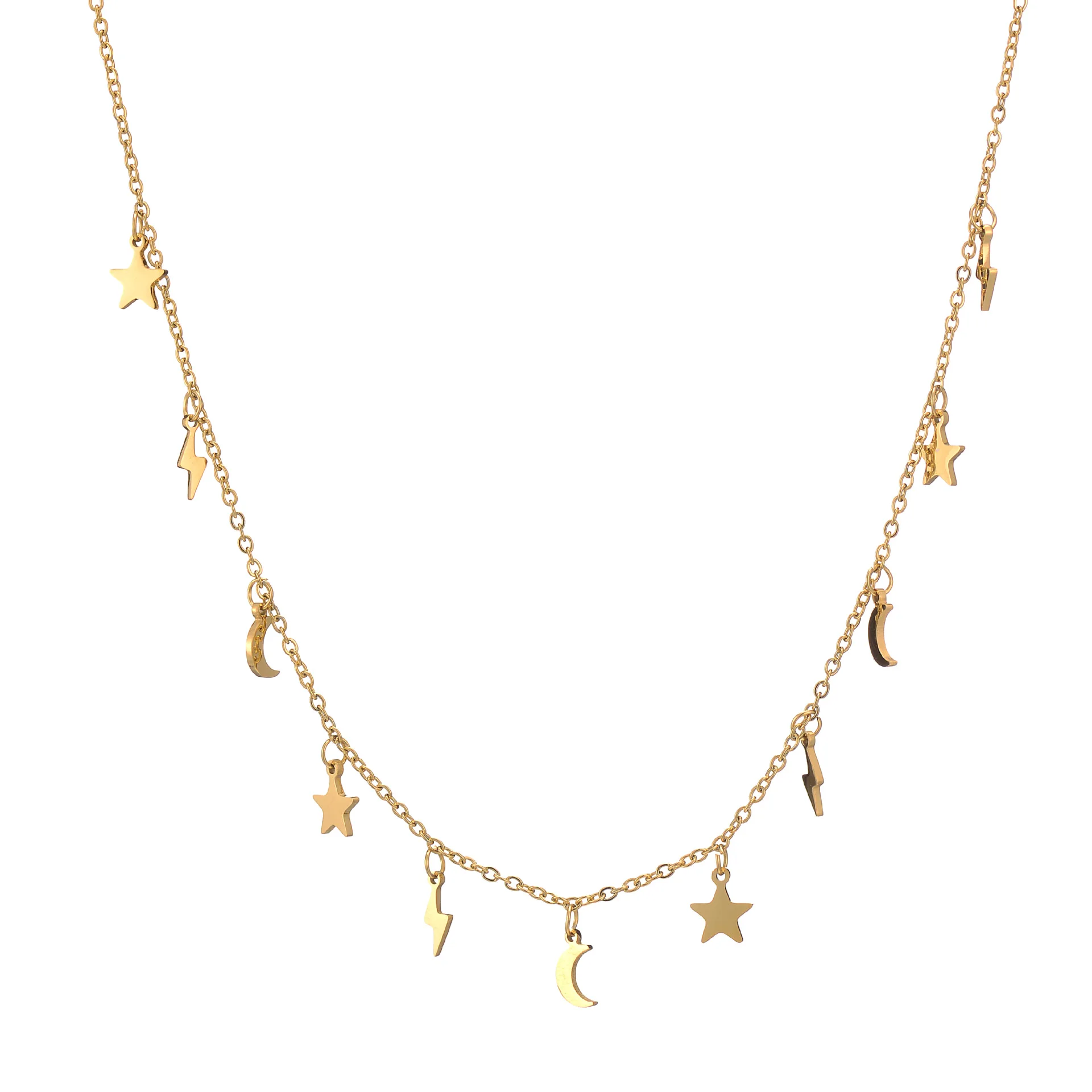 

Fine Moon Star Clavicle Necklace High Quality Gold Stainless Steel Necklace, Gold,rose gold