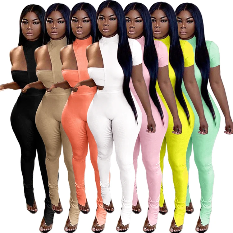 

Sexy Ladies Outfits Ripped Chest Wrap Bodysuit Pants Summer Women Three Piece Set, Picture