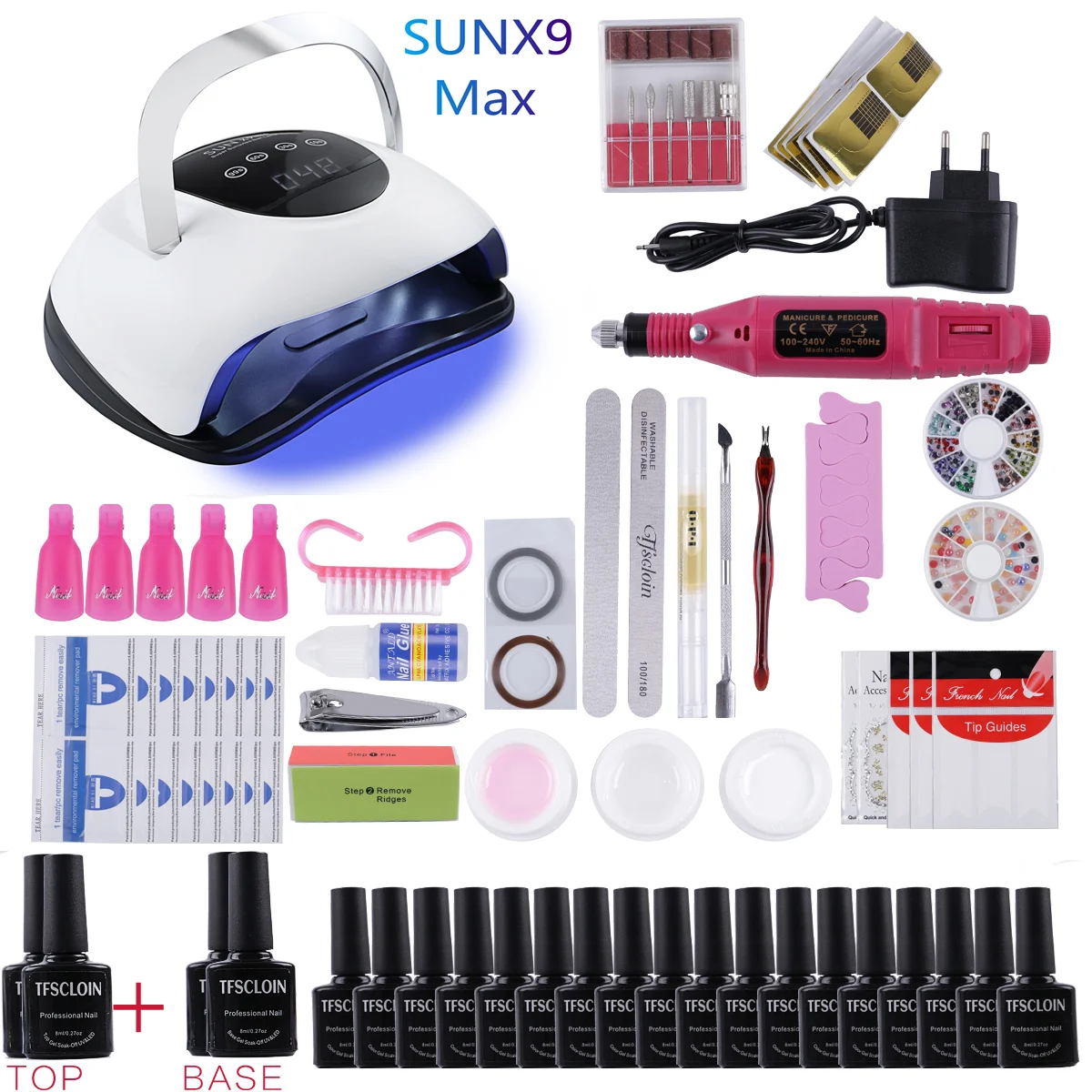 

Wholesale High Quality 220w Nail Dryer Kit With Gel Nail Polish Kit With 12/22Pcs UV Gel Acrylic Nail with UV Lamp, 12/22 colors