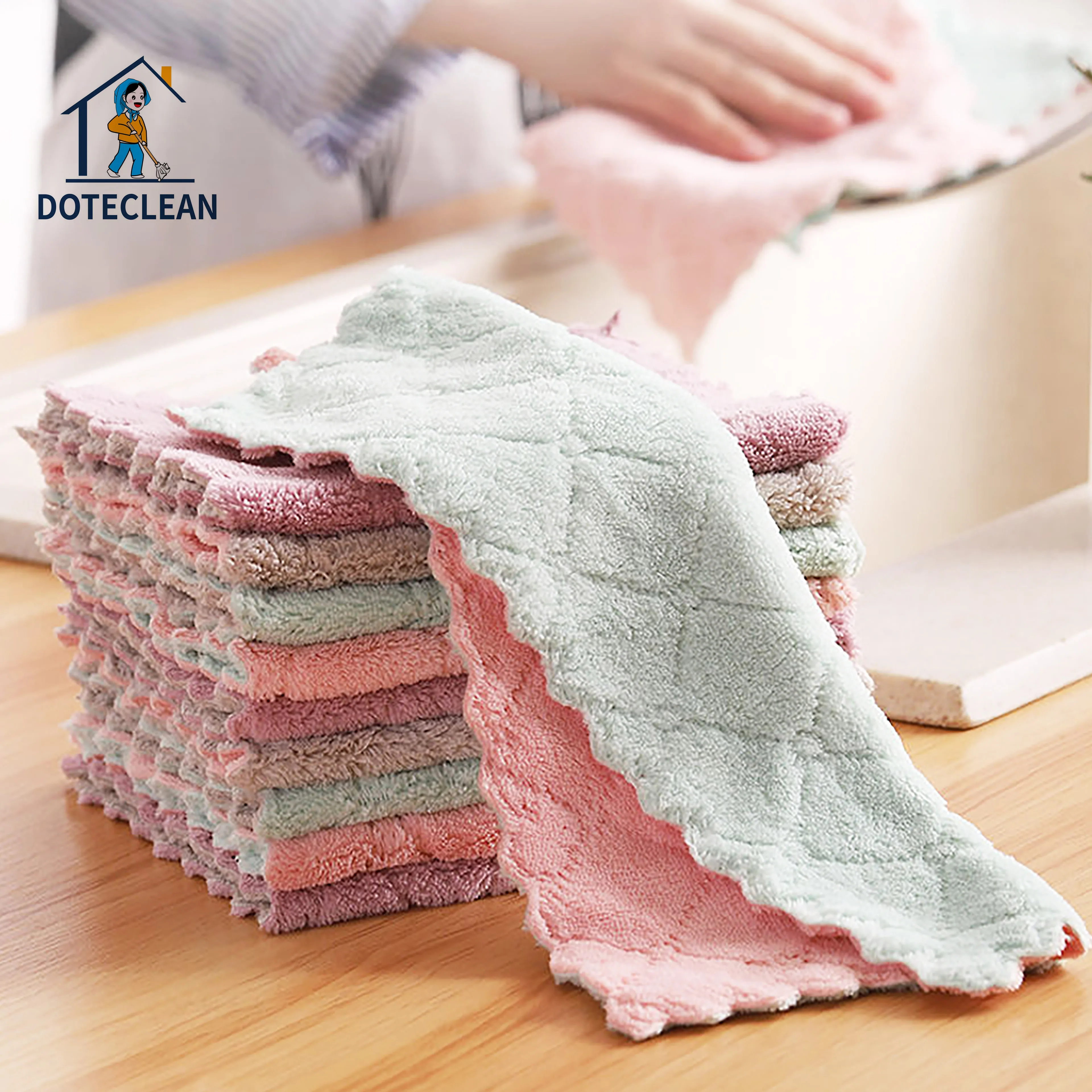 

Thicken Restaurant Coral Velvet Oil-free Thick Cleaning Dish Cloth Bowl Washing Towel Kitchen cleaning cloth
