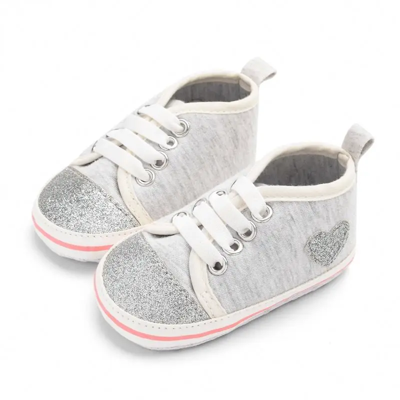 

Factory Wholesale cheap quality bling heart-shaped anti slip breathable warm casual baby girls shoes, Silvery grey/pink