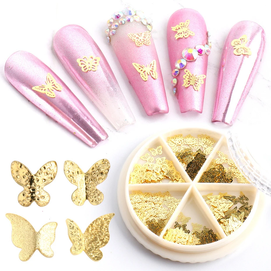 

1 Box Japanese Style Alloy Butterfly Design 3D Nail Art Decorations Charm Jewelry Matte Effect Manicure Design for Nails, Gold silver rose gold colorflul mixed