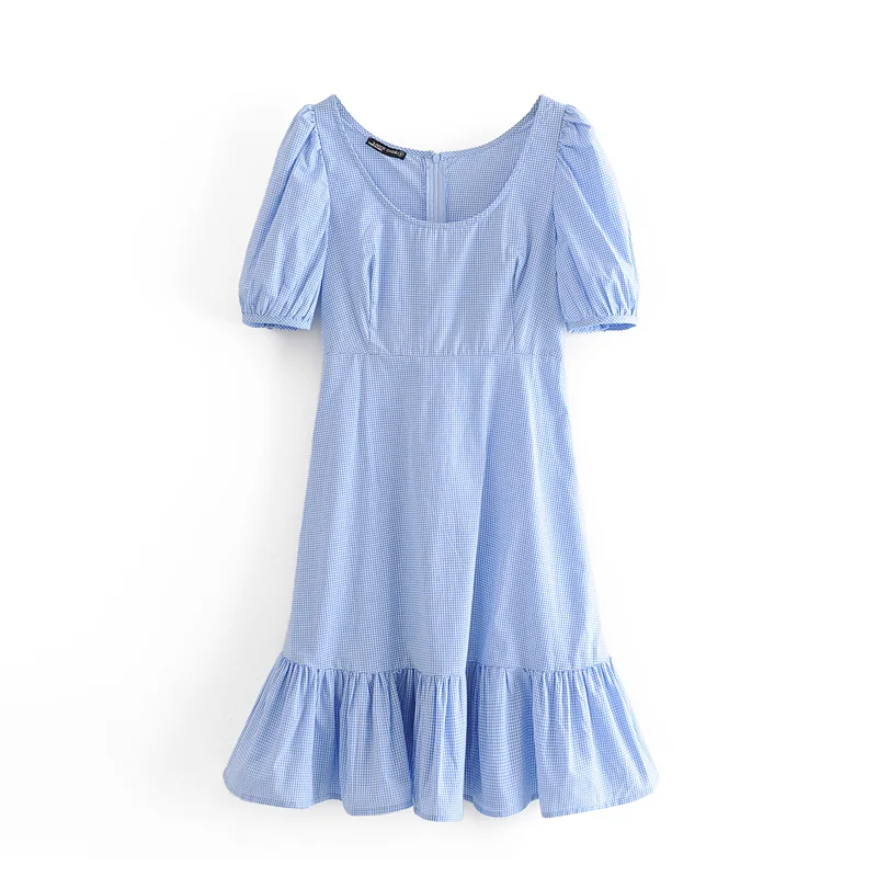 

Basic design short sleeve plaid color cotton women summer casual dresses