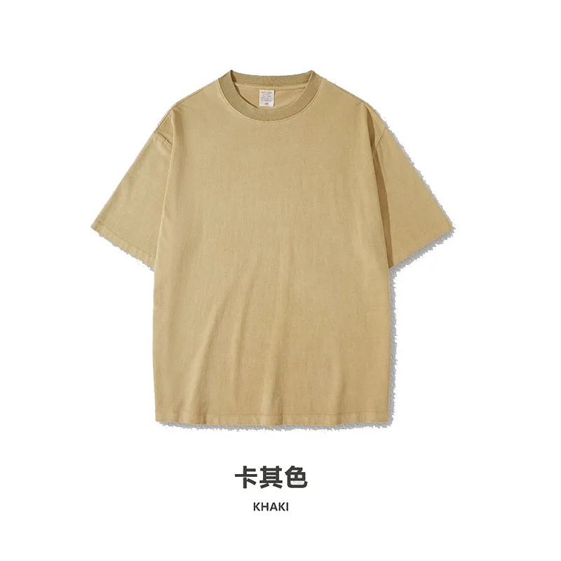Evertop OEM 285G Heavy Acid Washed Retro Oversize Tshirt Spring Summer Fashion Old Shoulder Drop Short Sleeve Knitted Fabric