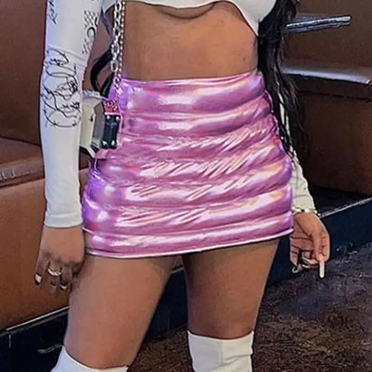 

Sexy Y2K Fashion Clothes 2022 Pleated High Waist Clothes Club Cute Skirt Metallic Padded Short Mini Skirts for Women, Silvery,pink