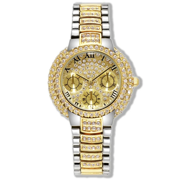 

2020 Mens Wholesale Fashion Trendy Luxury Stainless Steel Bling Wrist Watch For Women, Gold