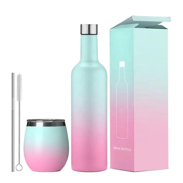 

2021 best seller promotional gift 750ml 12oz wine tumbler cups stainless steel wine bottle set with gift box