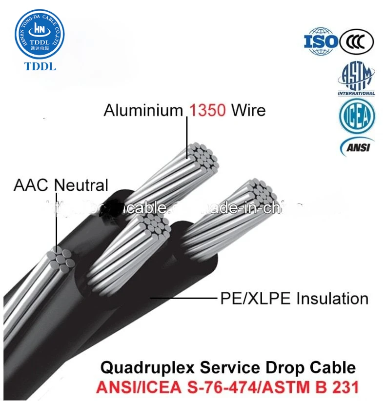 Quadruplex Service Drop Aluminum Conductor XLPE Insulated for supply 3-phase power ICEA S-76-474 - ANKUX.COM