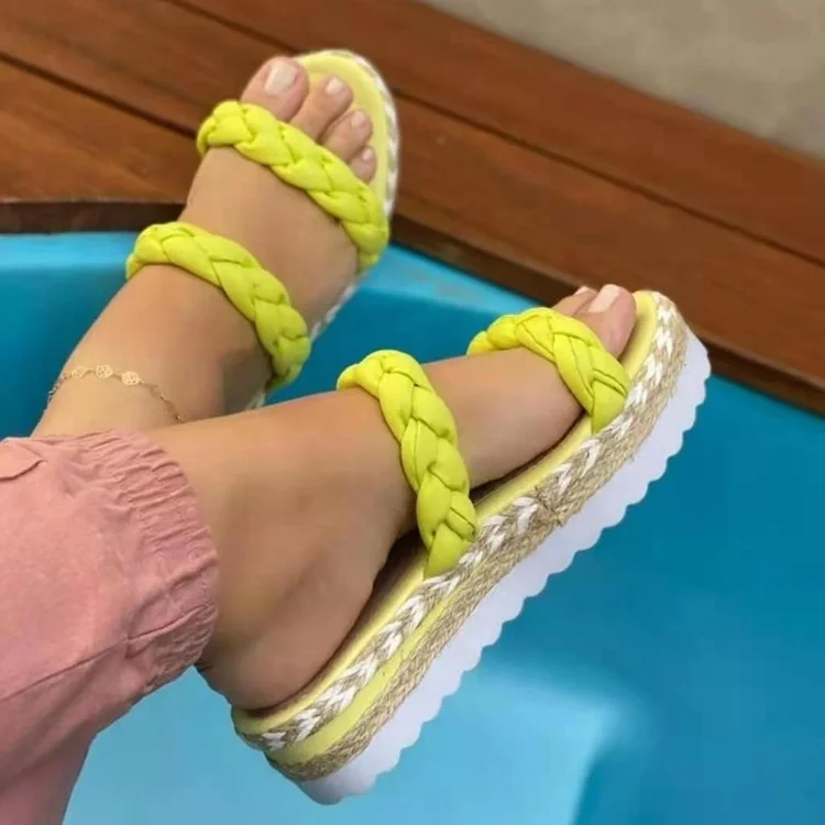 

2022 Spring New Hemp Rope Woven Sandals Slope Heel Thick Bottom Solid Color Beach Women's Sandals Heightening Sandals, Pink/black/white/yellow/purple