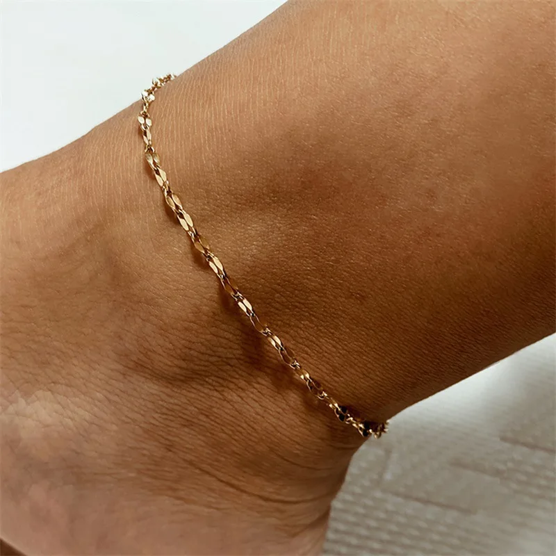 

2023 Summer Simple Stainless Steel Link Anklets Foot Jewelry Women Beach No Fade Gold Plated Lip Chains Anklet For Women