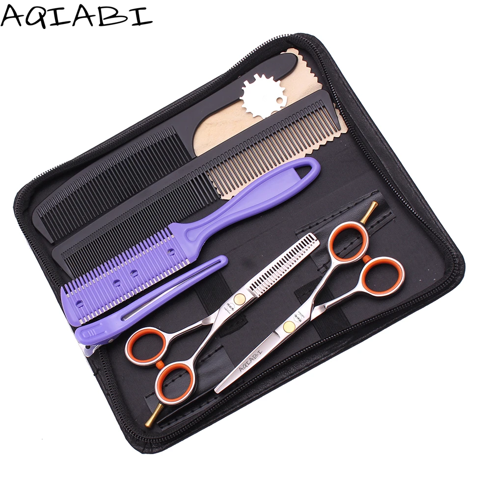 

Hair Scissors Add Bag 4'' 5" 5.5" AQIABI Stainless Hair Cutting Scissors Thinning Scissors Haircut Set Finger Rest A1017, Shiny