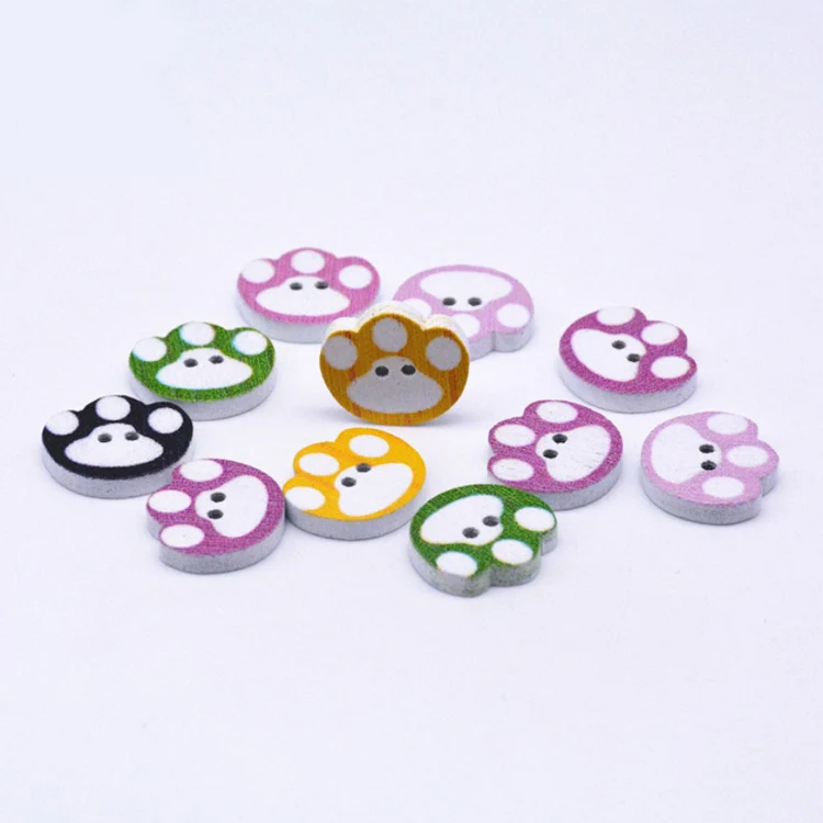 

hot sale cute small two hole claw animal paw claw shape wooden buttons for sewing