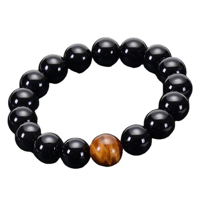 

High-quality natural black agate jewelry men and women natural stone tiger eye stone beaded bracelet