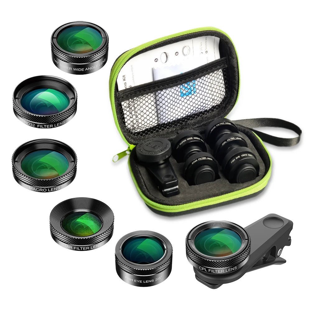 

Mobile phone camera accessories 6 in 1 lens kit fish eye macro wide angle lenses for cell phone