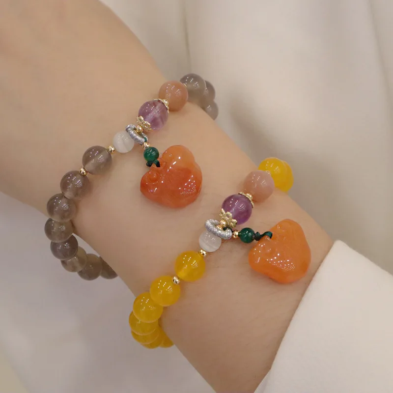 

Vintage Jewelry Colorful Natural Stone Agate Beads Bracelet Chinese Ethnic Golden Silk Jade Charm Bracelet For Women