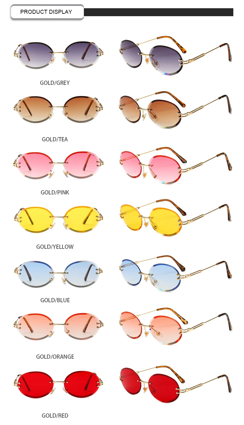 Candy Color OEM Small Oval Round Frame Diamond UV400 Women Sunglasses