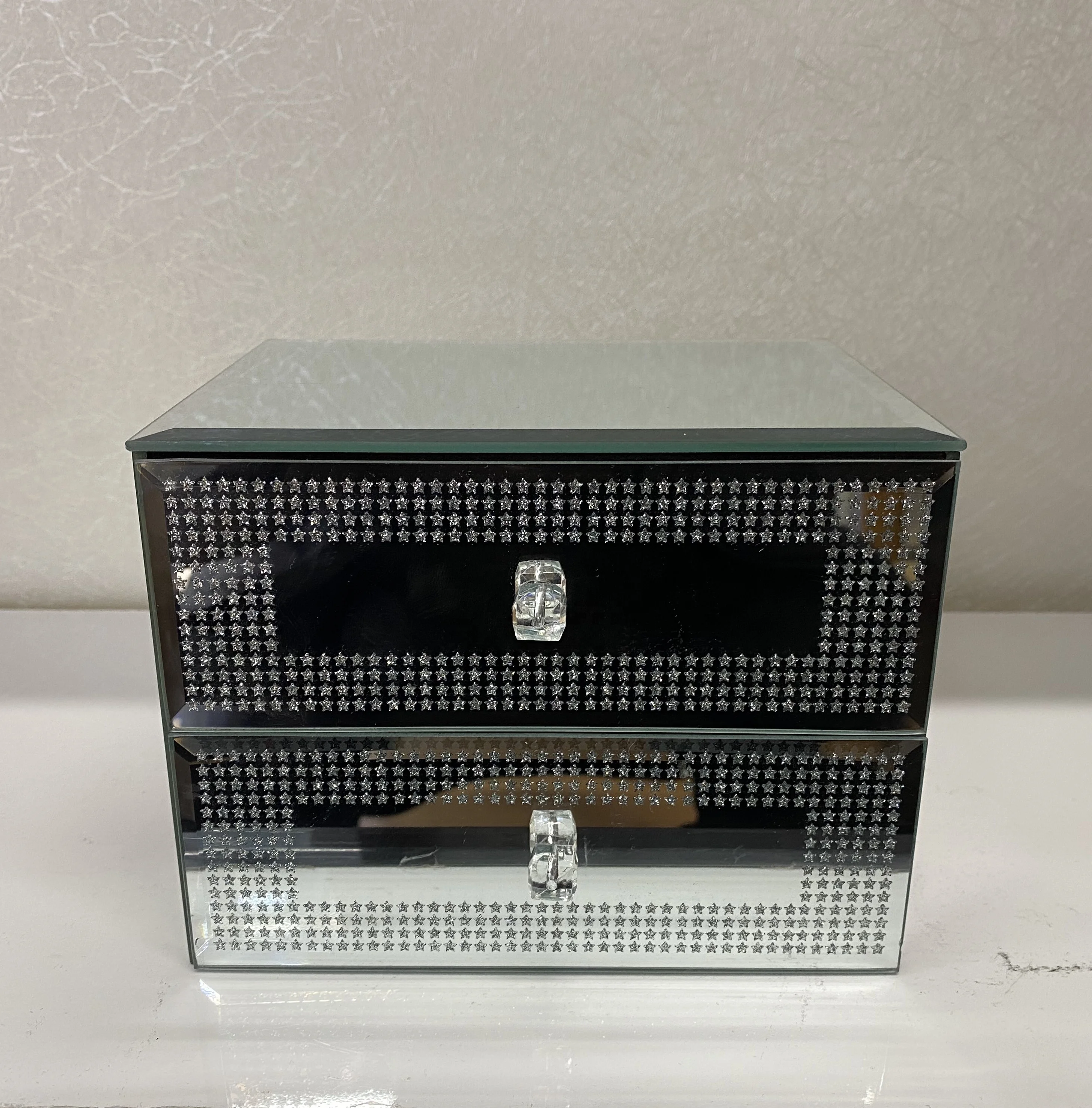 

Wholesale Silver Glitter Home Decorate Double Crystal Diamond Mirror Multi Drawer Glass Jewelry Box, Silver/gold,any other colour