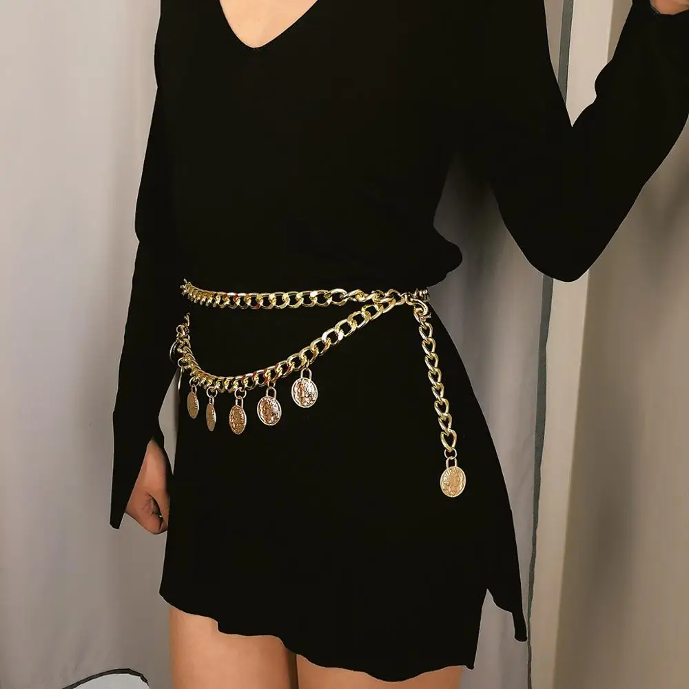 

Charming gold coin pendant tassel waist chain for female jewelry for lady gift