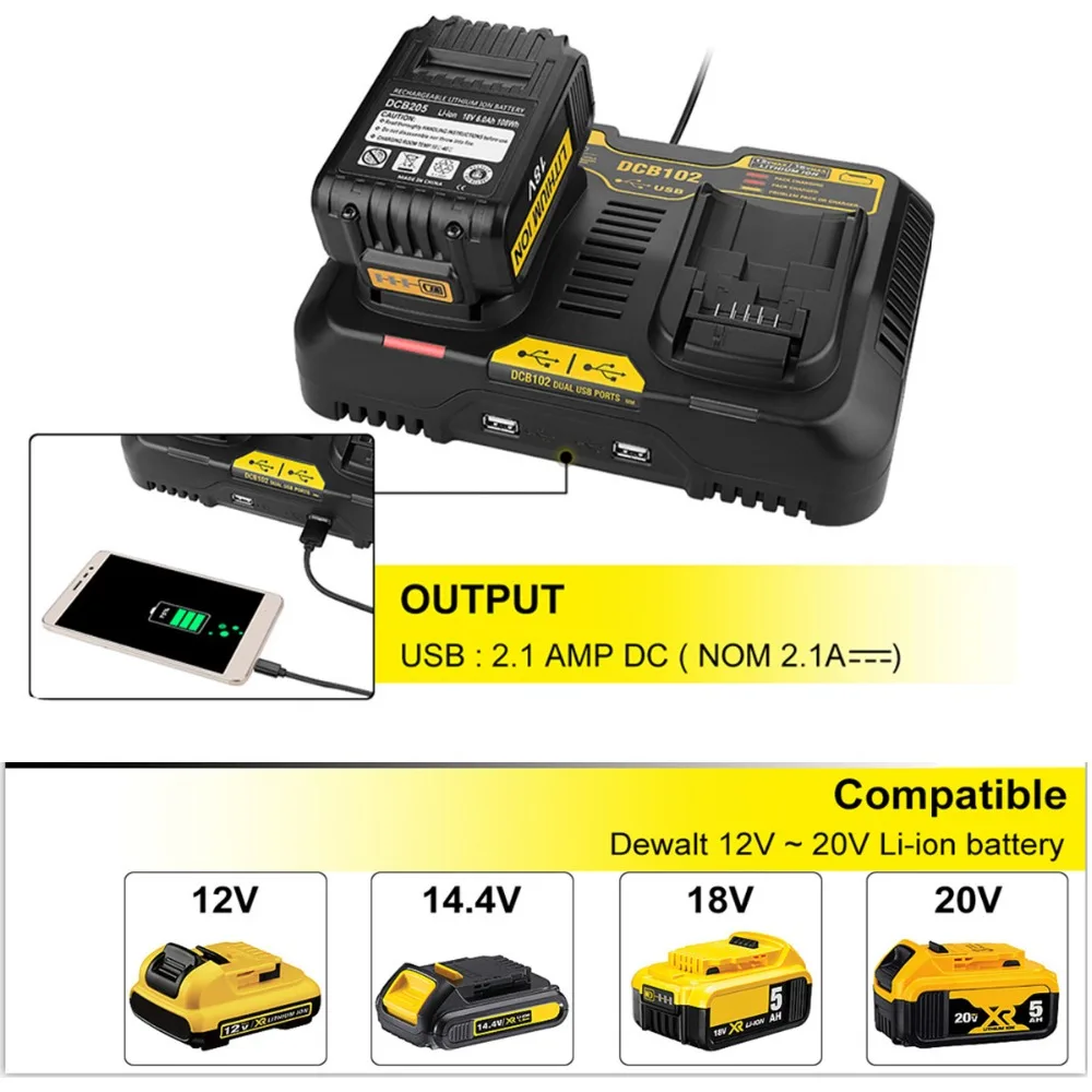 Dcb102bp 2-port Replacement Battery Charger For Dewalts 12v - 20v Max ...