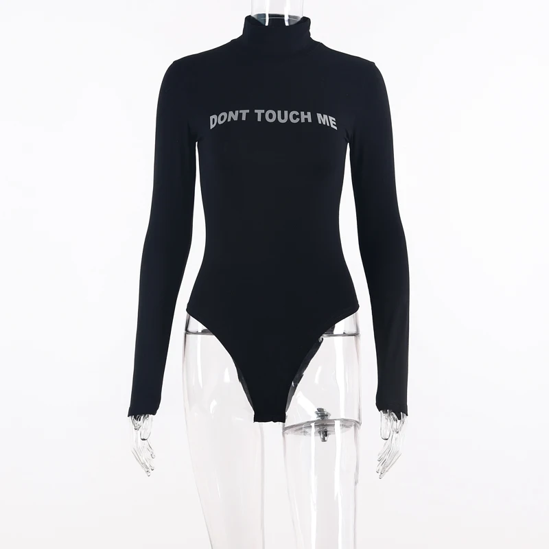 

2020 Autumn Winter Women Bodysuit Body Reflective Cotton Streetwear Clothes Letter Print One Piece Romper Office