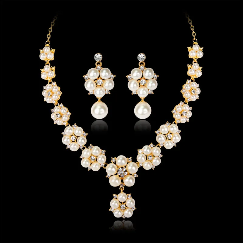 

Fashion Bridal Jewelry Pearl Necklace Earrings Jewelry Set, Picture shows