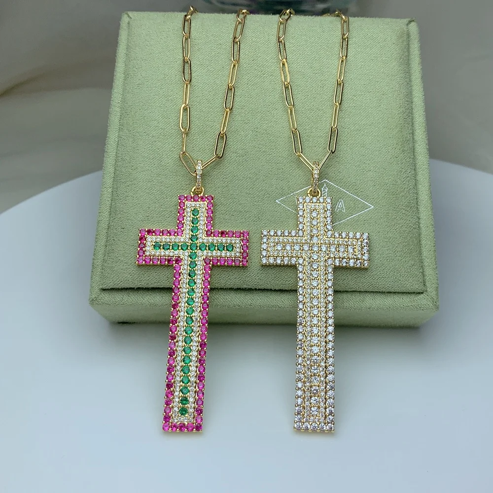 

Classic Sweater Chain Large Cross Pendant Necklace For Women Fashion Female Jewelry Gifts