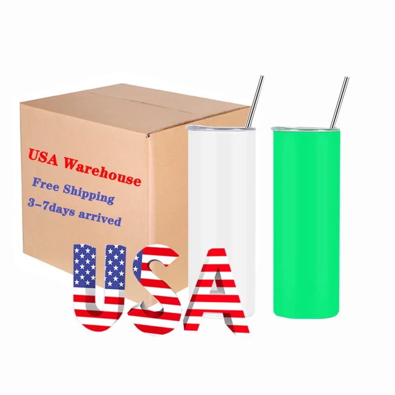 

USA Warehouse Free Shipping 20oz Stainless Steel Insulated Double Wall Sublimation Straight Skinny Luminous Tumbler glow in dark