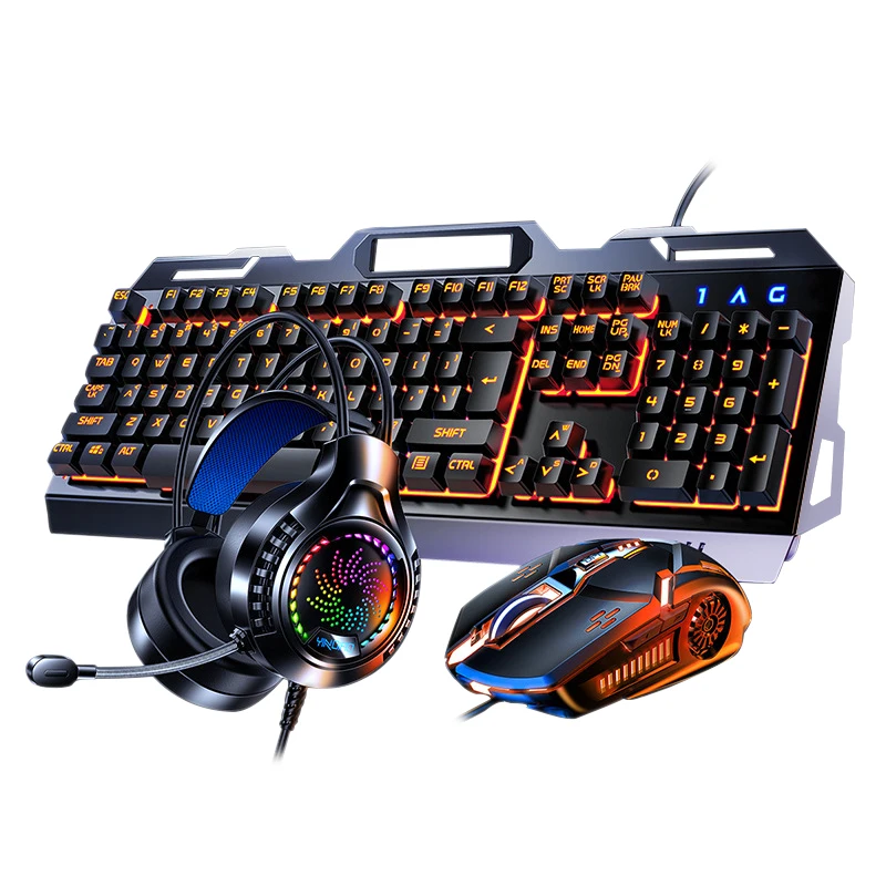 

2023 New Mechanical RGB Back light Keyboard Mouse Headset Combination Wired Desktop 104-Button Gaming Combo